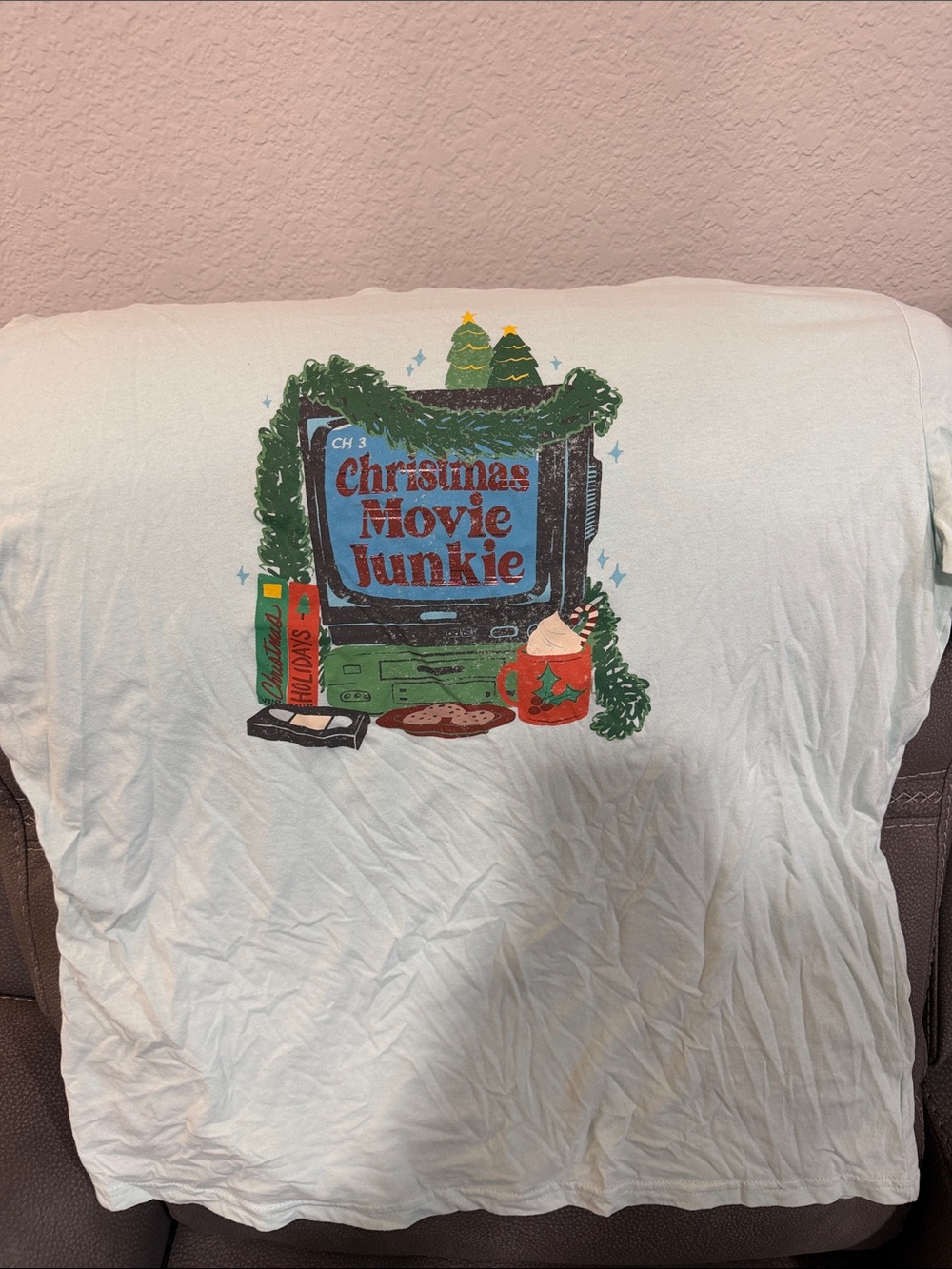 Christmas Movie Junkie Graphic Holiday Tee - White